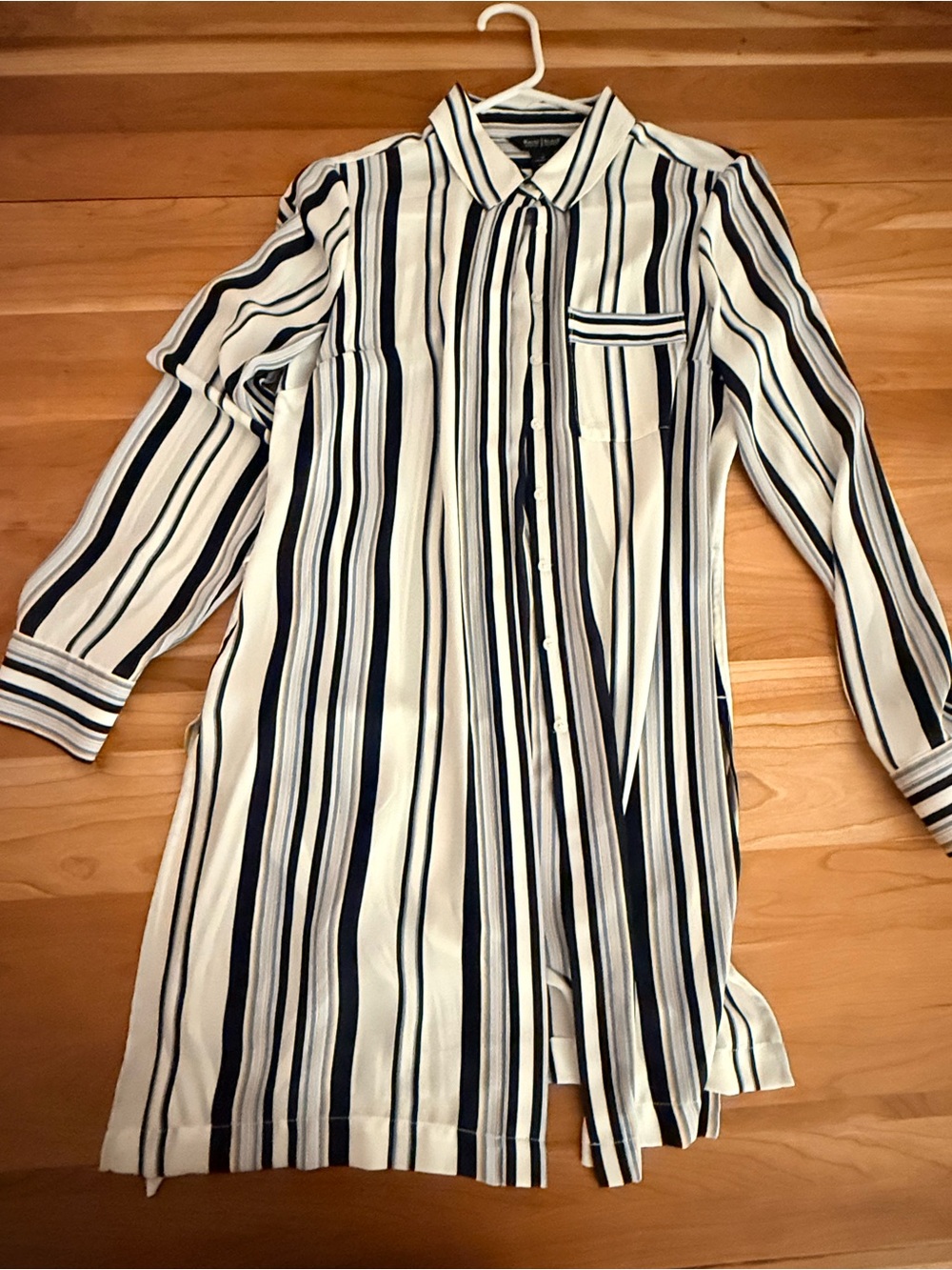 White House Black Market Cream and Navy Striped Tunic Top